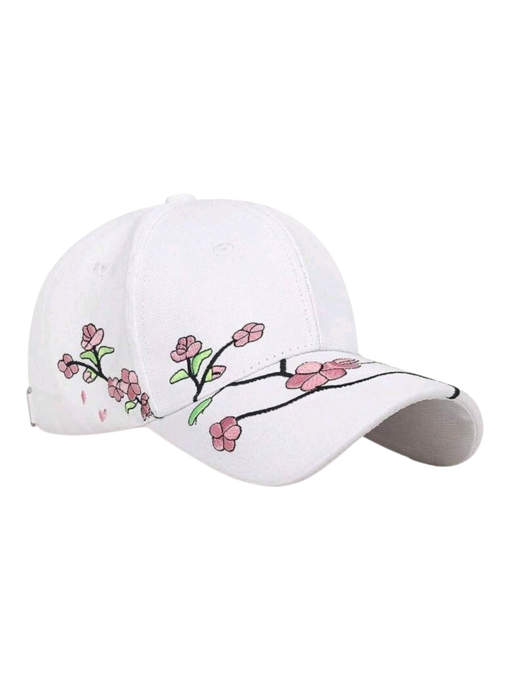 White Floral Embroidered Cap - Pink Blossom Design